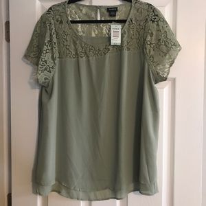 Green chiffon lace inset blouse by Torrid